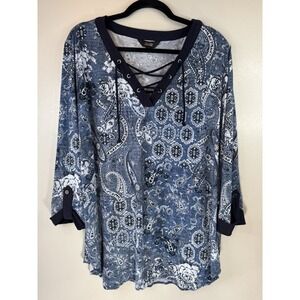 Slim Factor Bandana Print Blouse With Tie Accent‎ Size XL GORGEOUS